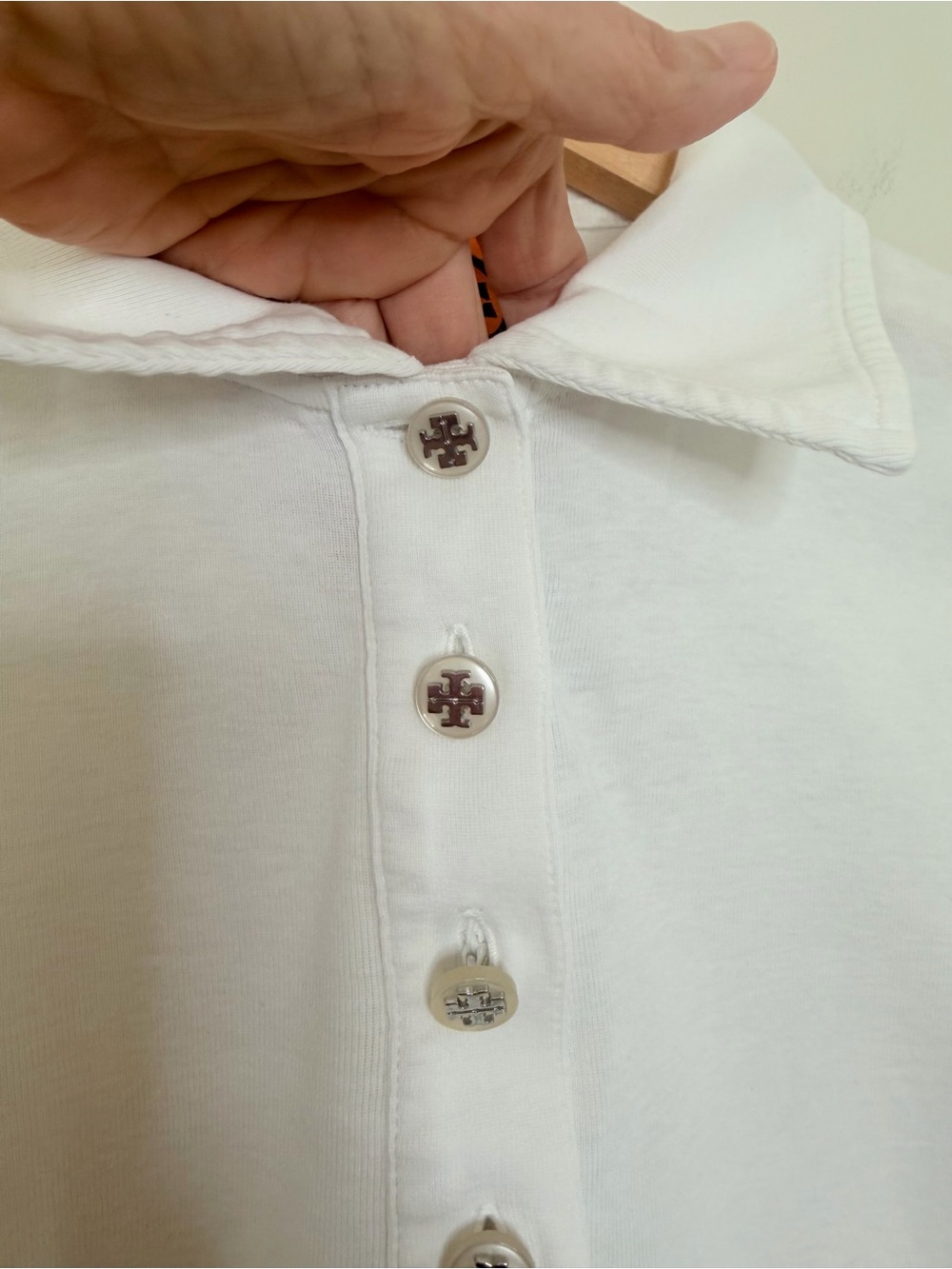 Tory Burch White Knit Polo Top Logo Buttons 3/4 Sleeve Stretch Classic Size M - Picture 4 of 11